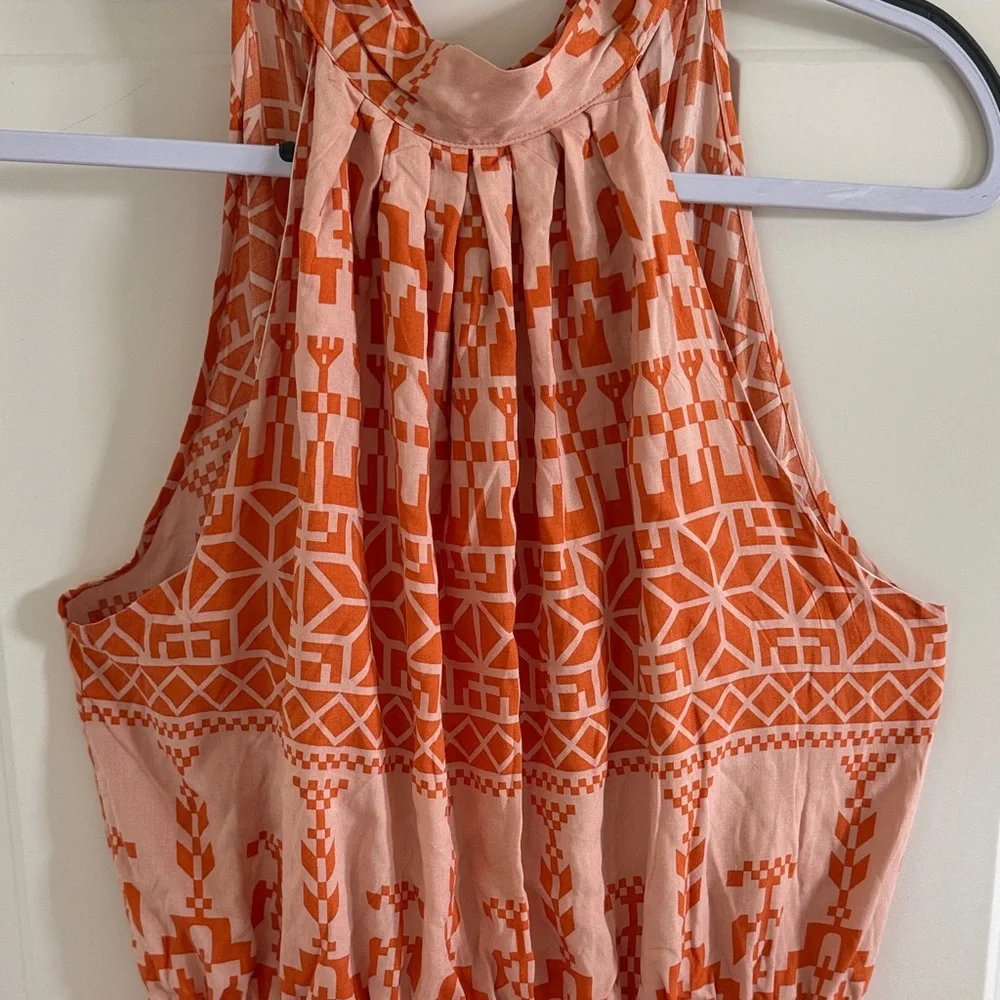 BTFBM Orange Patterned Light Pink Aztex Tribal Sleeveless Halter Mini Dress Med